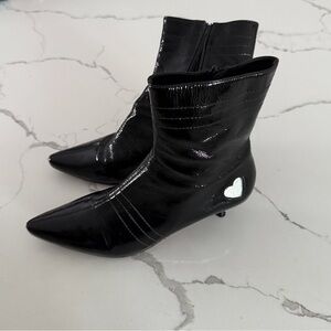 Elegant Black Ankle Boots with Heart Accent